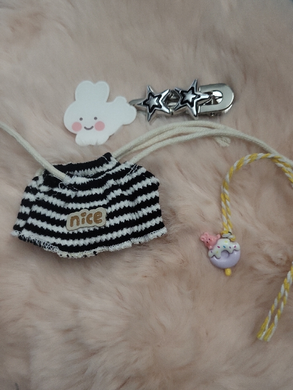 Doll Black & White Striped Top, Necklace with 'Nice' Patch